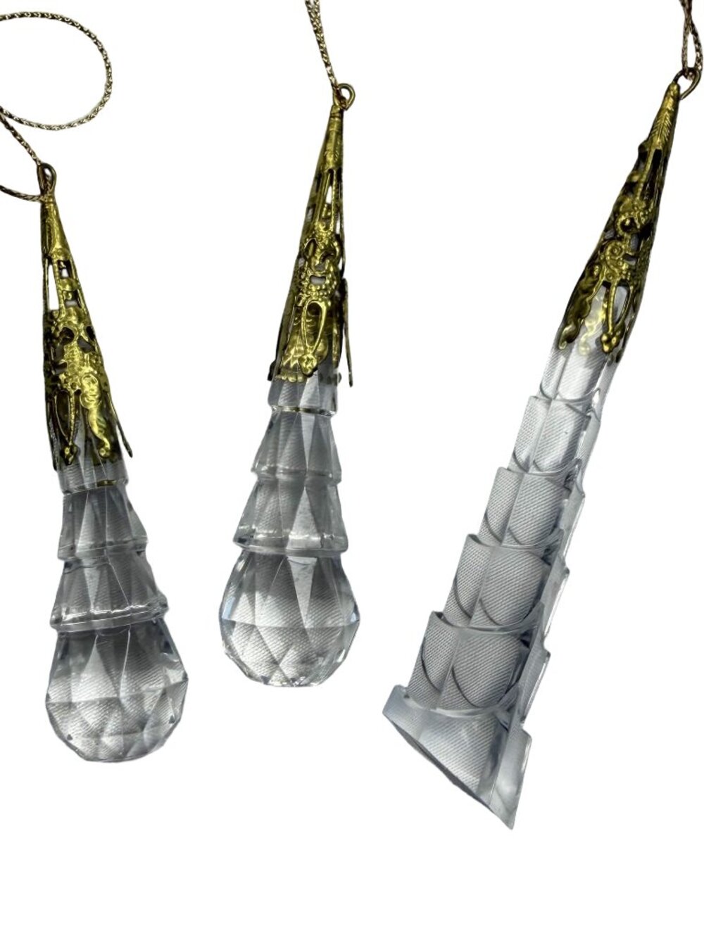 Lot of 3 Russ Berrie Winter Dreams Acrylic Christmas Ornaments Icicle Teardrop